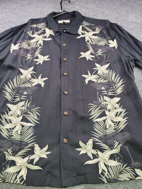 Caribbean Joe Mens Hawaiian Shirt XXL Black Button Up Floral Vacation Resort